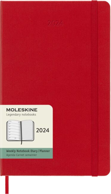 Kalender Moleskine 2024 Hard L Uke Notat Rød